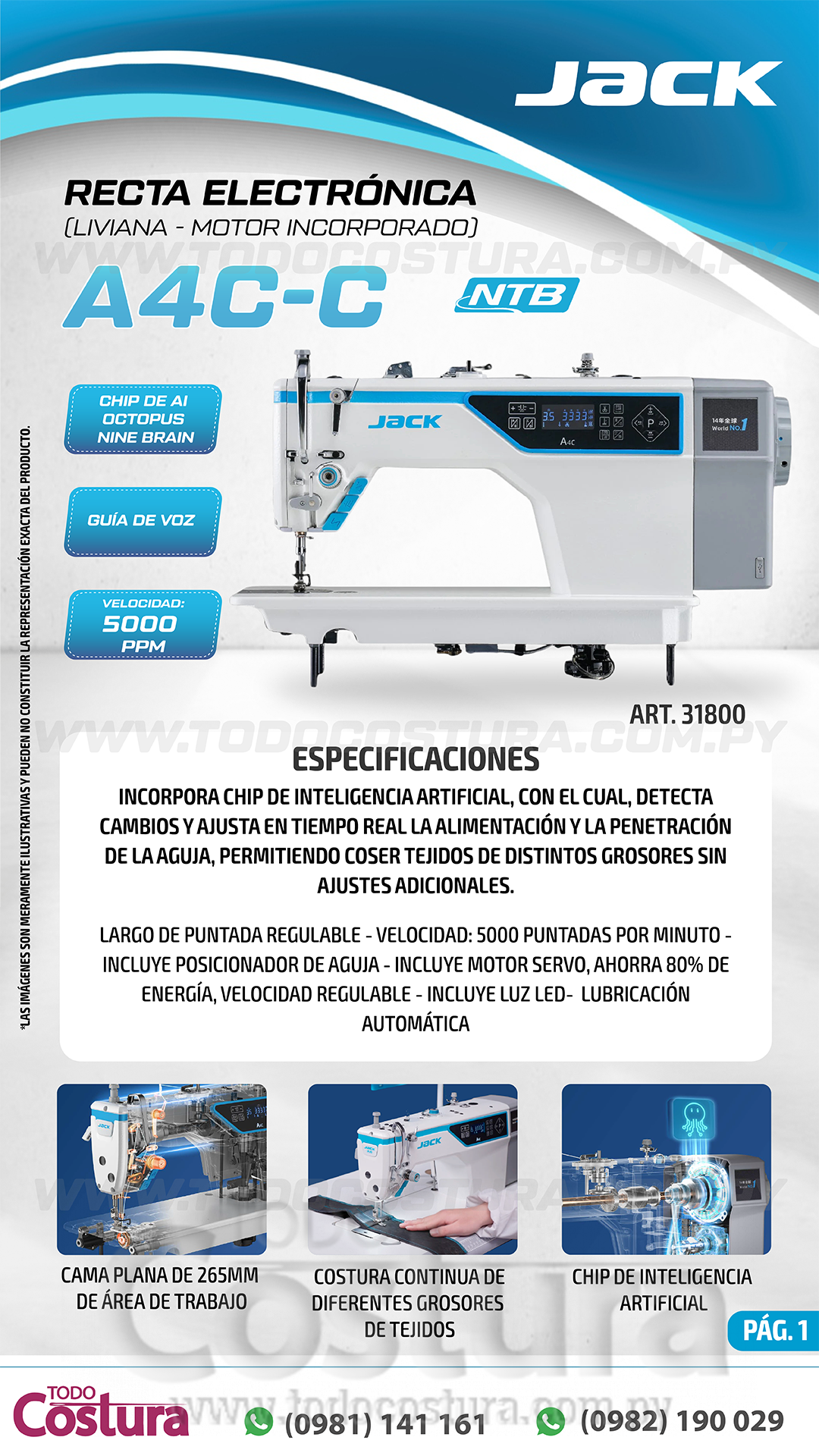 RECTA ELECTRONICA (LIVIANA) JACK A4C-C (MOTOR INCORPORADO)